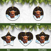 McLellan Modern Tartan Christmas Ceramic Ornament - Highland Cows Snow Style
